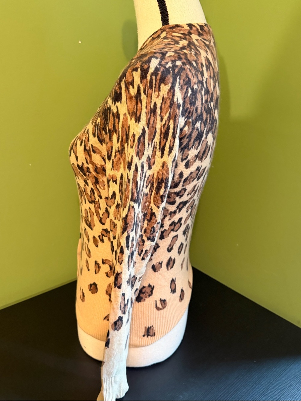 Lord & Taylor Cashmere Leopard-Print Sweater in Beige & Brown - Picture 3 of 6